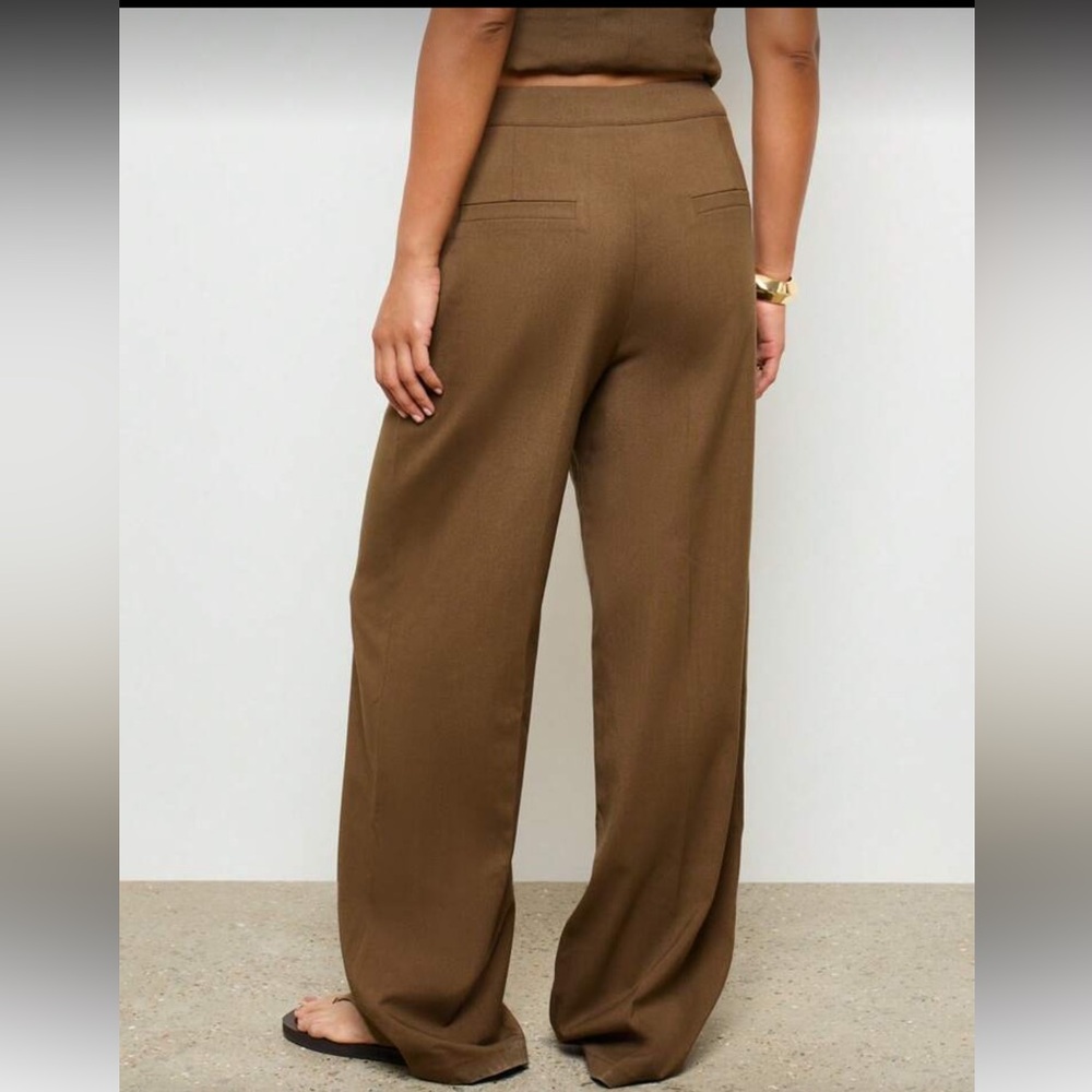 Tan khaki wide leg trouser pants - Picture 2 of 5